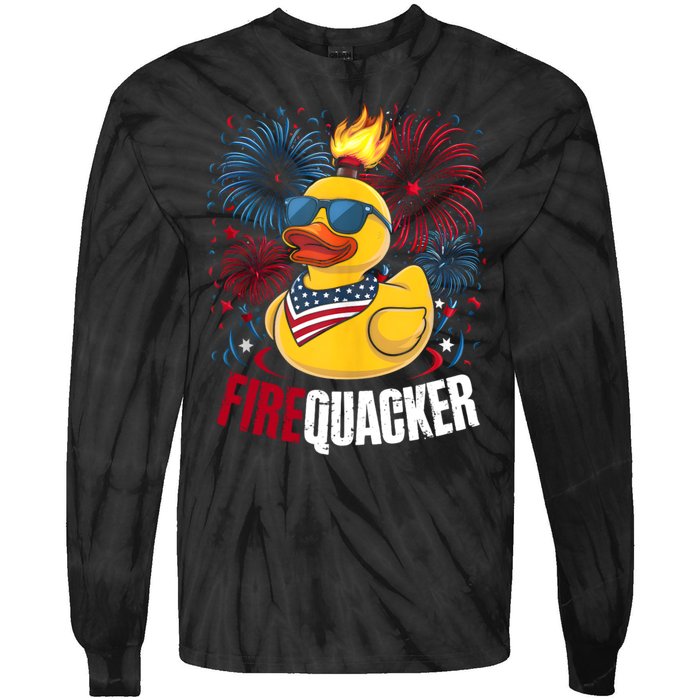 Firequacker Usa Duck Firework 4th Of July Tie-Dye Long Sleeve Shirt