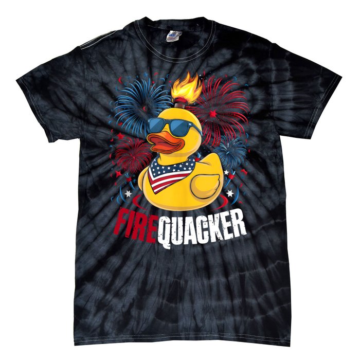 Firequacker Usa Duck Firework 4th Of July Tie-Dye T-Shirt