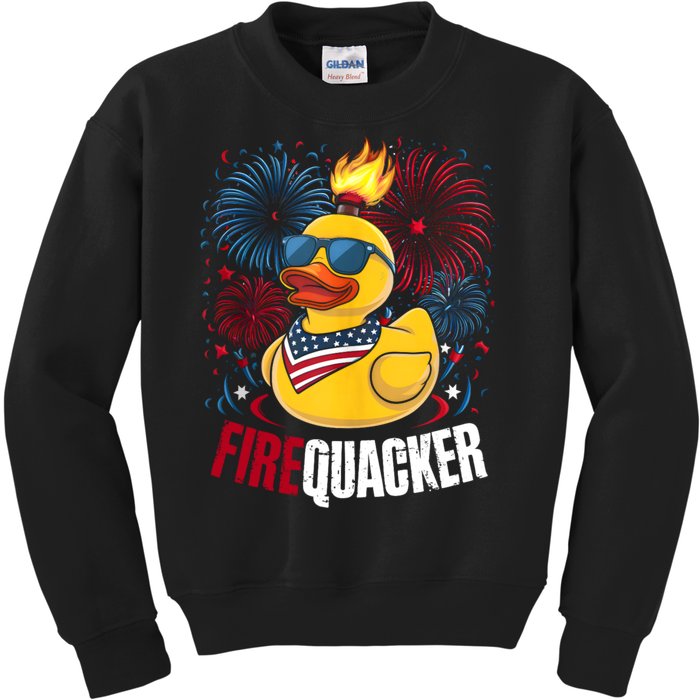 Firequacker Usa Duck Firework 4th Of July Kids Sweatshirt