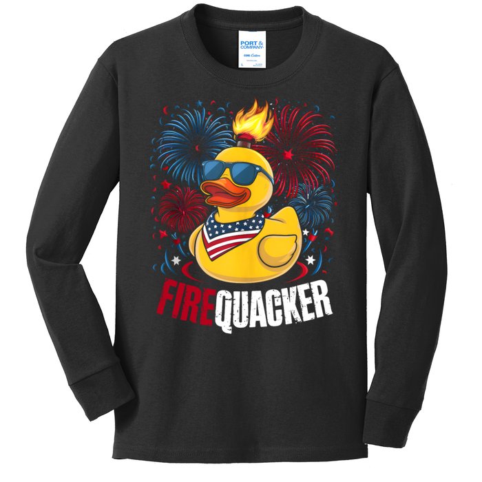 Firequacker Usa Duck Firework 4th Of July Kids Long Sleeve Shirt