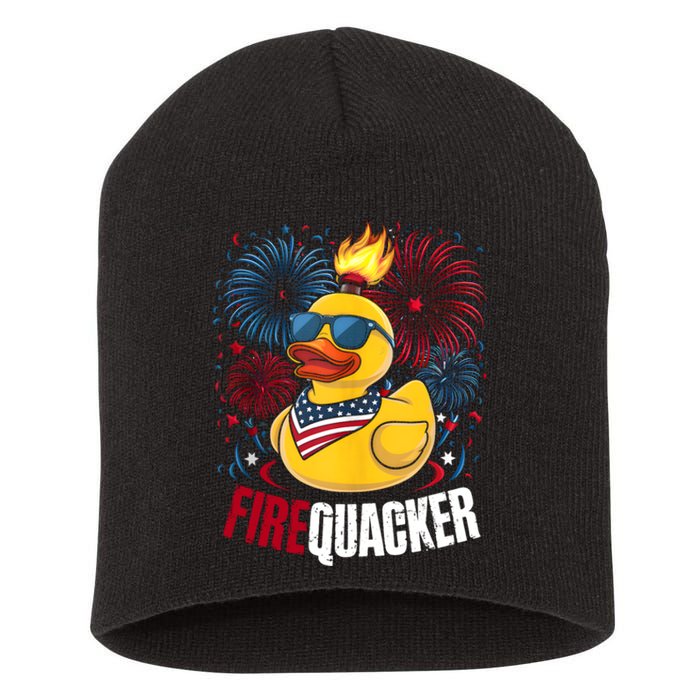 Firequacker Usa Duck Firework 4th Of July Short Acrylic Beanie