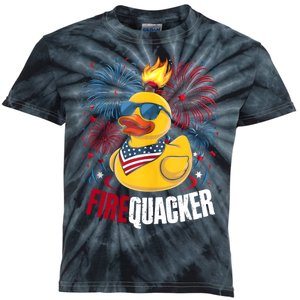 Firequacker Usa Duck Firework 4th Of July Kids Tie-Dye T-Shirt