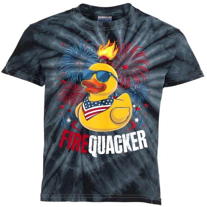 Firequacker Usa Duck Firework 4th Of July Kids Tie-Dye T-Shirt