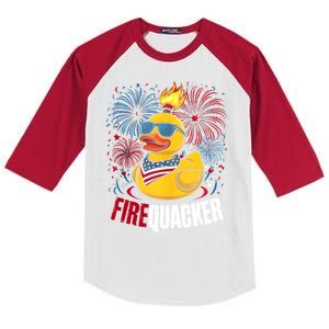 Firequacker Usa Duck Firework 4th Of July Kids Colorblock Raglan Jersey