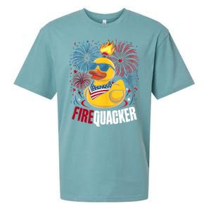 Firequacker Usa Duck Firework 4th Of July Sueded Cloud Jersey T-Shirt