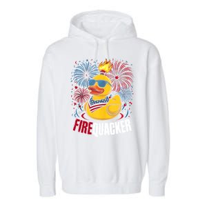 Firequacker Usa Duck Firework 4th Of July Garment-Dyed Fleece Hoodie