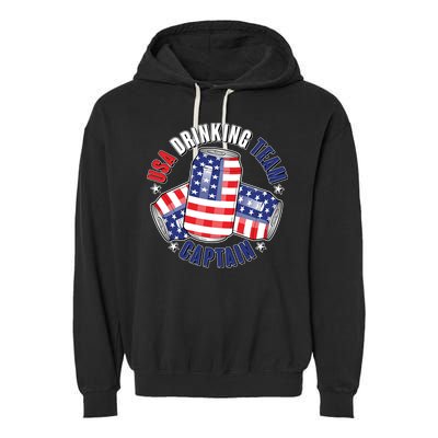 Funny USA Drinking Team Captain American Beer Cans Garment-Dyed Fleece Hoodie