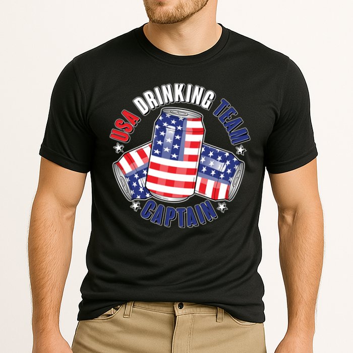 Funny USA Drinking Team Captain American Beer Cans Cooling Performance Crew T-Shirt