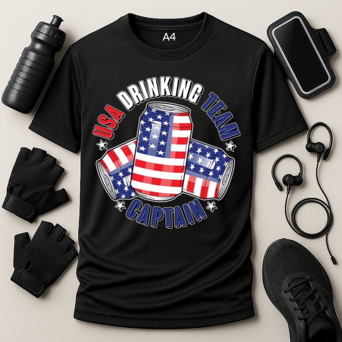 Funny USA Drinking Team Captain American Beer Cans Cooling Performance Crew T-Shirt