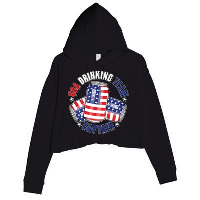 Funny USA Drinking Team Captain American Beer Cans Crop Fleece Hoodie