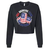 Funny USA Drinking Team Captain American Beer Cans Cropped Pullover Crew