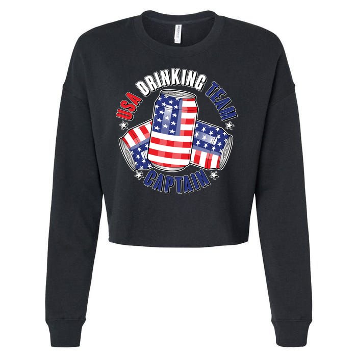 Funny USA Drinking Team Captain American Beer Cans Cropped Pullover Crew