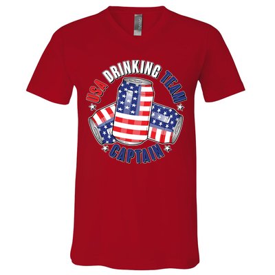 Funny USA Drinking Team Captain American Beer Cans V-Neck T-Shirt