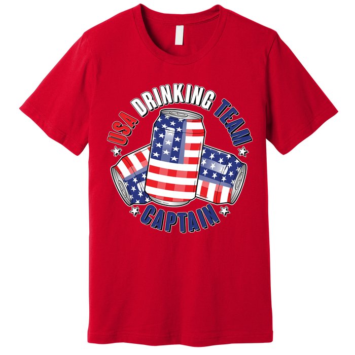Funny USA Drinking Team Captain American Beer Cans Premium T-Shirt