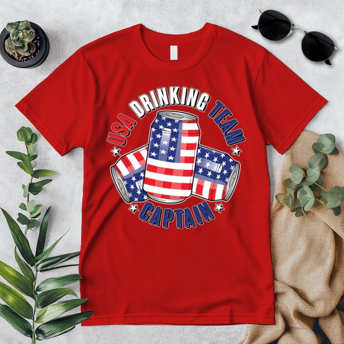 Funny USA Drinking Team Captain American Beer Cans Premium T-Shirt