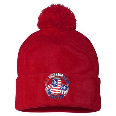 Funny USA Drinking Team Captain American Beer Cans Pom Pom 12in Knit Beanie