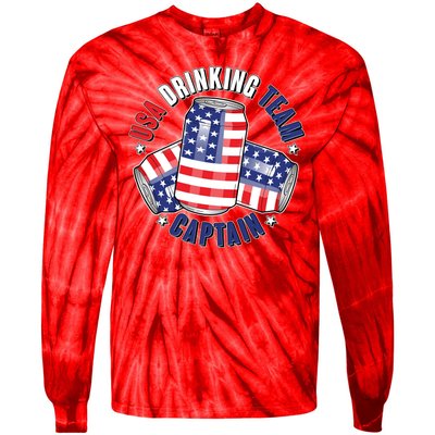 Funny USA Drinking Team Captain American Beer Cans Tie-Dye Long Sleeve Shirt