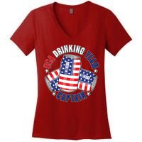 Funny USA Drinking Team Captain American Beer Cans Women's V-Neck T-Shirt