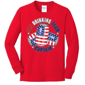 Funny USA Drinking Team Captain American Beer Cans Kids Long Sleeve Shirt