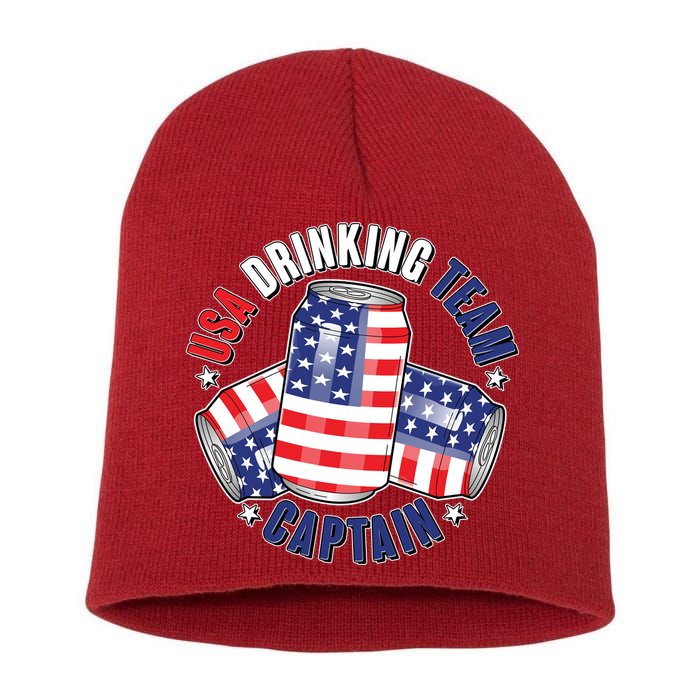 Funny USA Drinking Team Captain American Beer Cans Short Acrylic Beanie