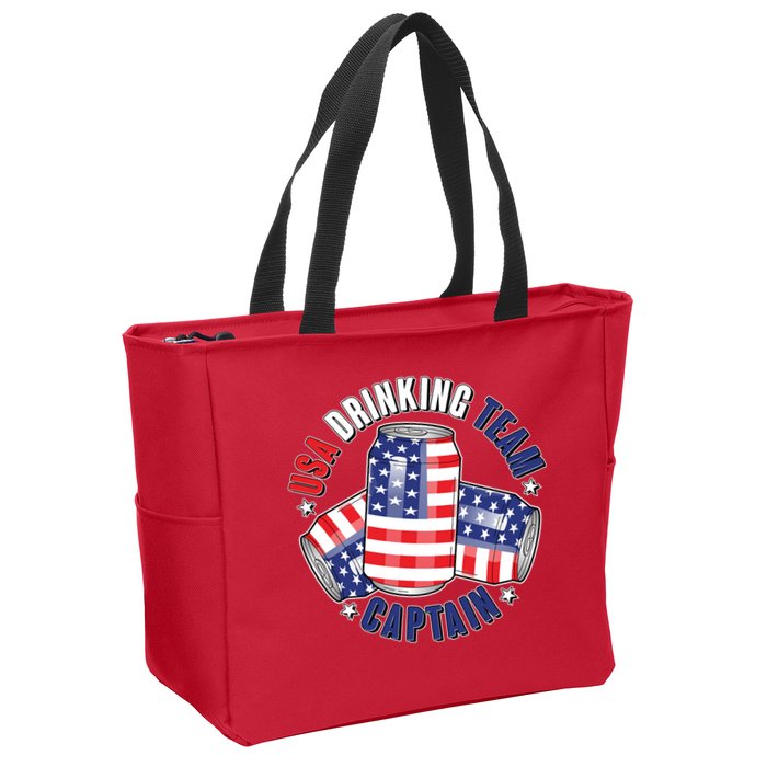 Funny USA Drinking Team Captain American Beer Cans Zip Tote Bag