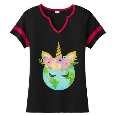 Floral Unicorn Earth Earth Day Ladies Halftime Notch Neck Tee