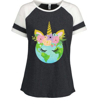 Floral Unicorn Earth Earth Day Enza Ladies Jersey Colorblock Tee