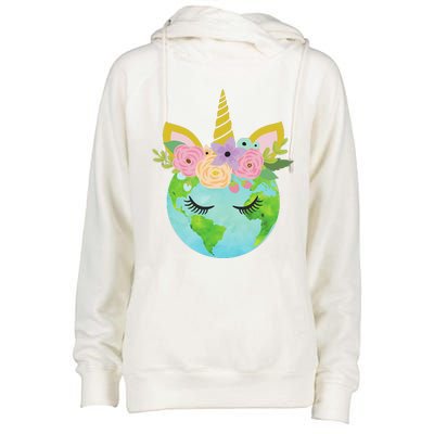 Floral Unicorn Earth Earth Day Womens Funnel Neck Pullover Hood