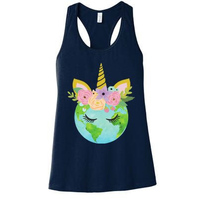 Floral Unicorn Earth Earth Day Women's Racerback Tank