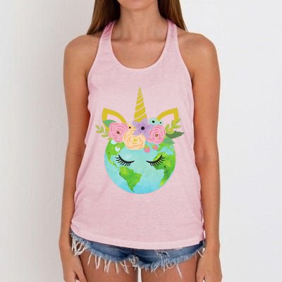 Floral Unicorn Earth Earth Day Women's Knotted Racerback Tank