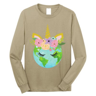 Floral Unicorn Earth Earth Day Long Sleeve Shirt