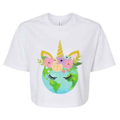 Floral Unicorn Earth Earth Day Bella+Canvas Jersey Crop Tee