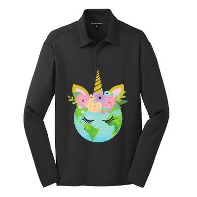 Floral Unicorn Earth Day Silk Touch Performance Long Sleeve Polo