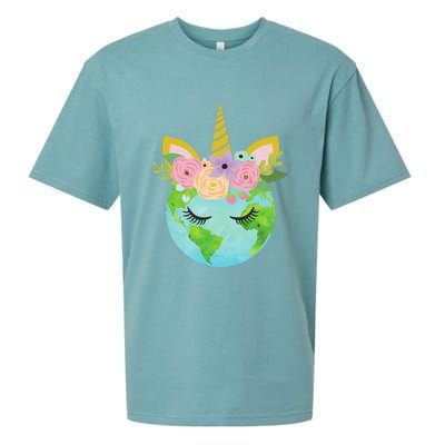 Floral Unicorn Earth Day Sueded Cloud Jersey T-Shirt