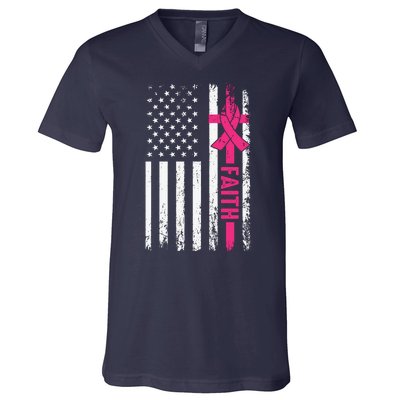 Faith Usa Flag Cancer Logo V-Neck T-Shirt