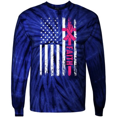 Faith Usa Flag Cancer Logo Tie-Dye Long Sleeve Shirt