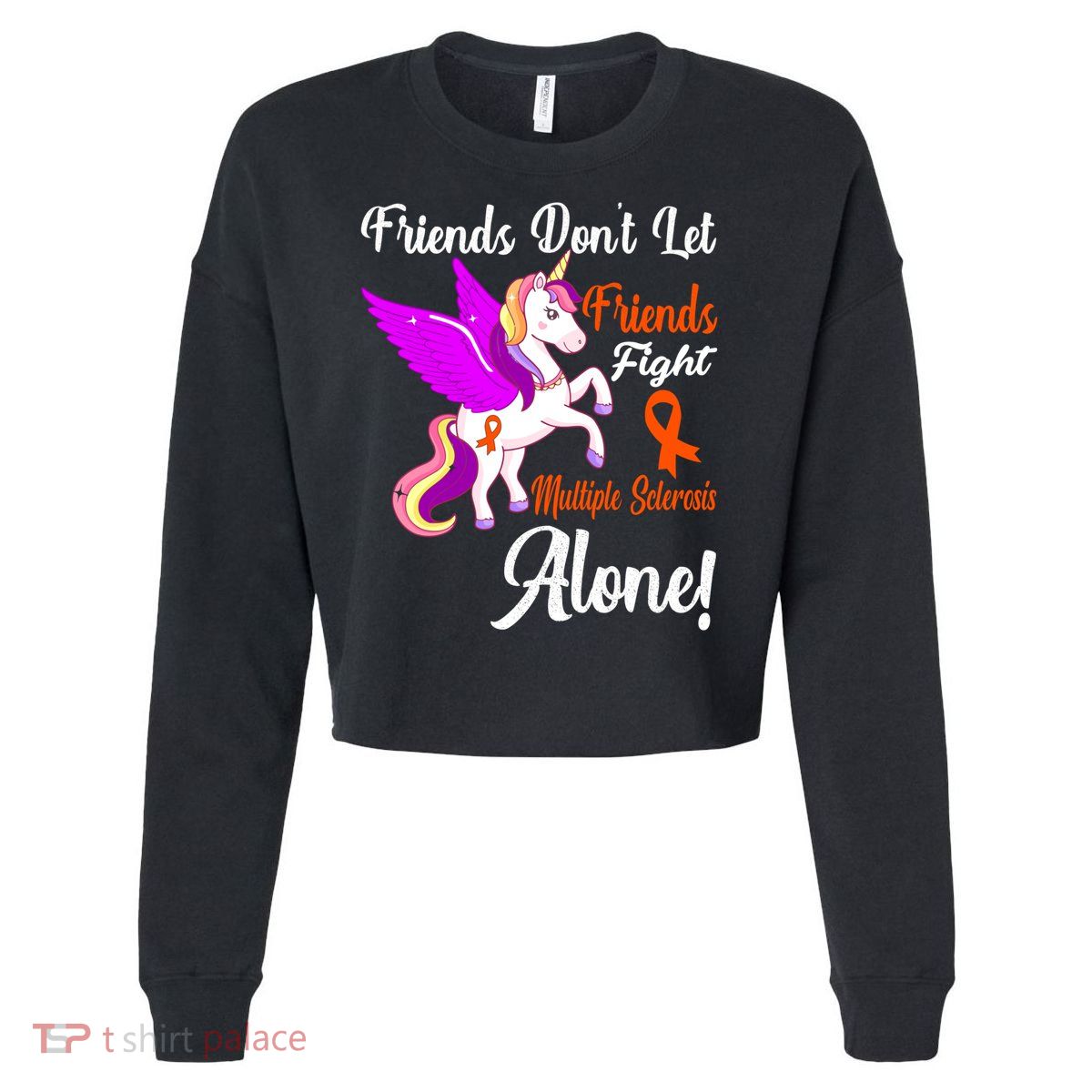 Funny Unicorn Friend Family Gift Multiple Sclerosis Awareness  Cropped Pullover Crew