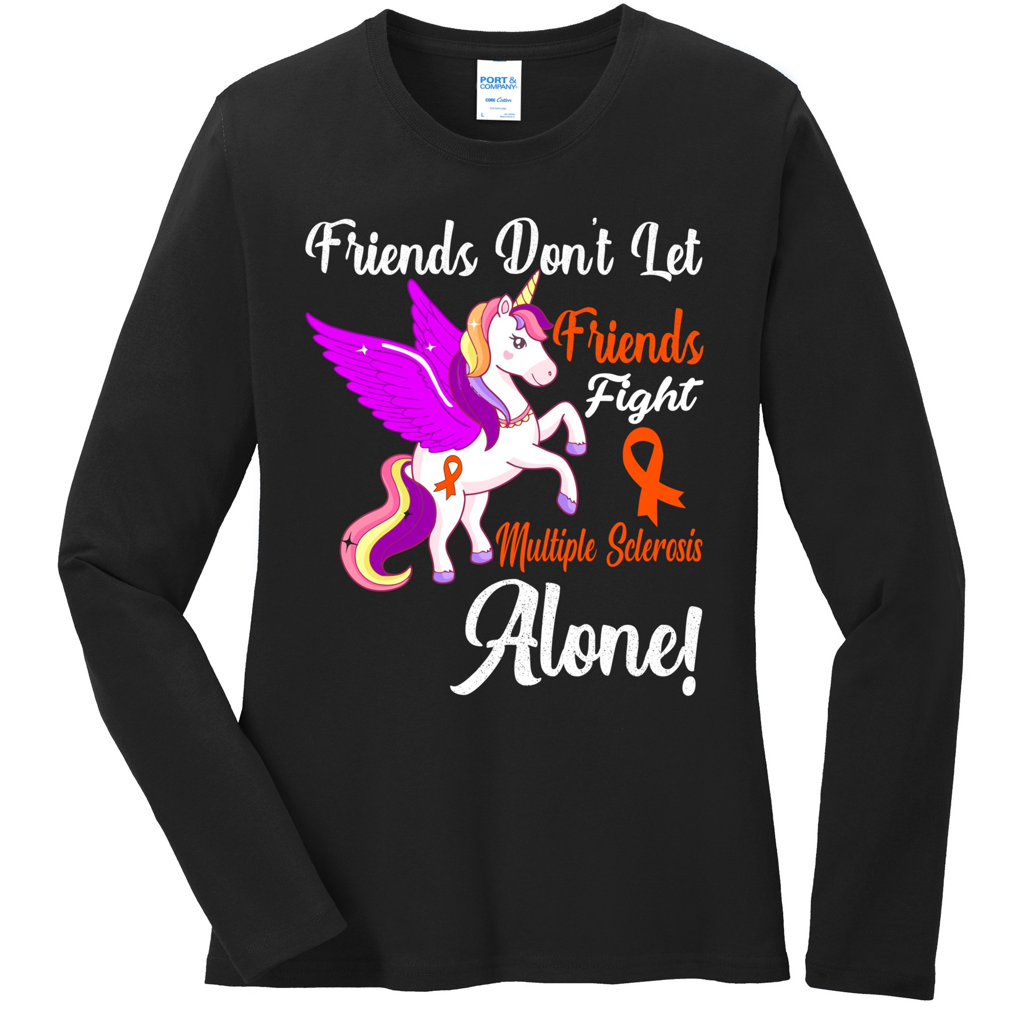 Funny Unicorn Friend Family Gift Multiple Sclerosis Awareness  Ladies Long Sleeve Shirt