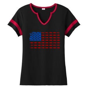 Fishing USA flag Ladies Halftime Notch Neck Tee