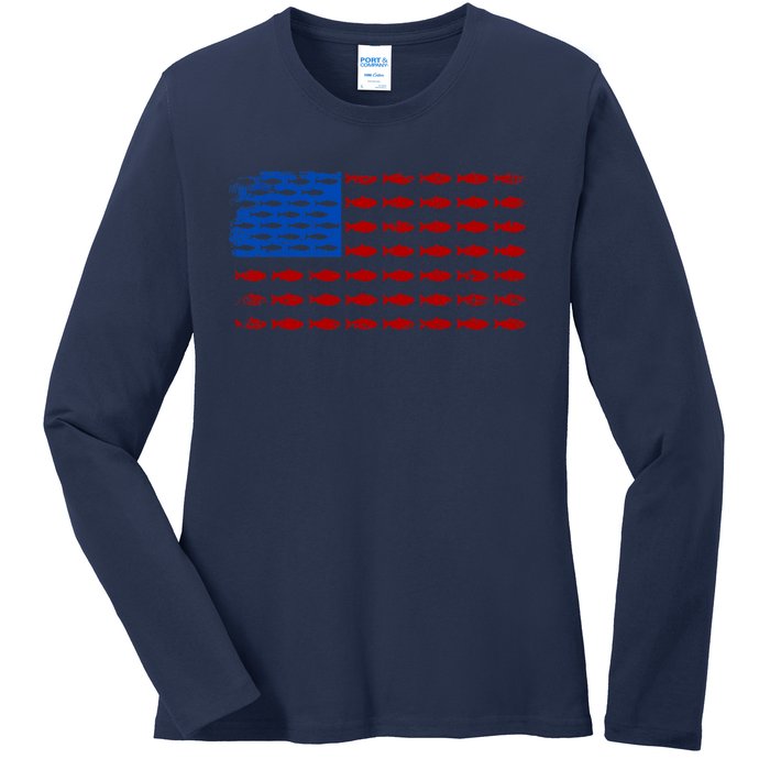 Fishing USA flag Ladies Long Sleeve Shirt