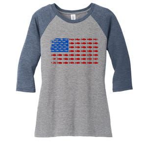 Fishing USA flag Women's Tri-Blend 3/4-Sleeve Raglan Shirt