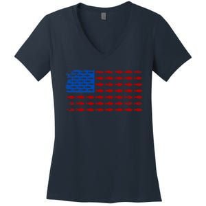 Fishing USA flag Women's V-Neck T-Shirt