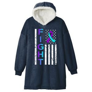 Fight Usa Flag Happy Suicide Awareness Support Graphic Cool Gift Hooded Wearable Blanket