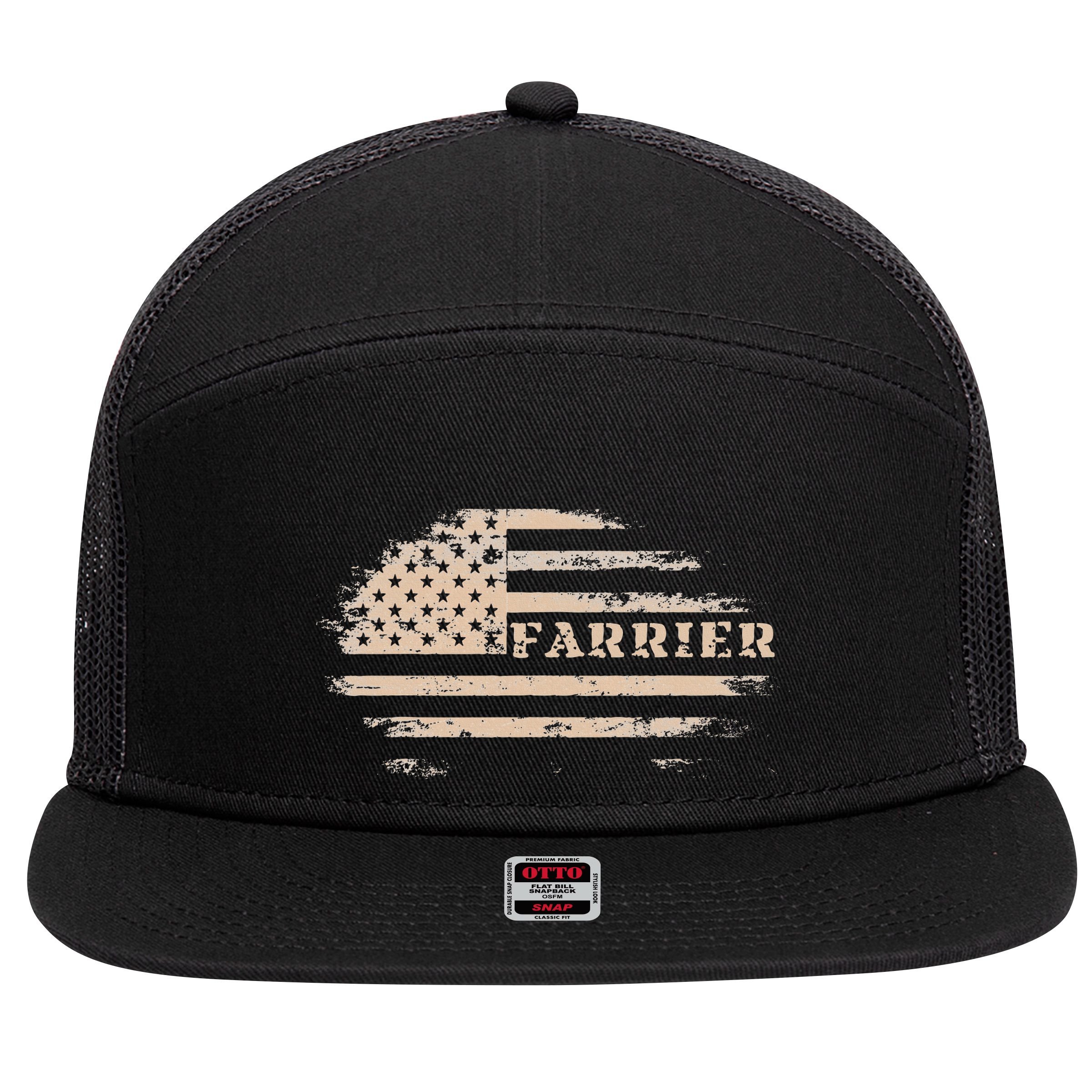 Farrier Usa Flag Patriotic American Farrier 7 Panel Mesh Trucker Snapback Hat