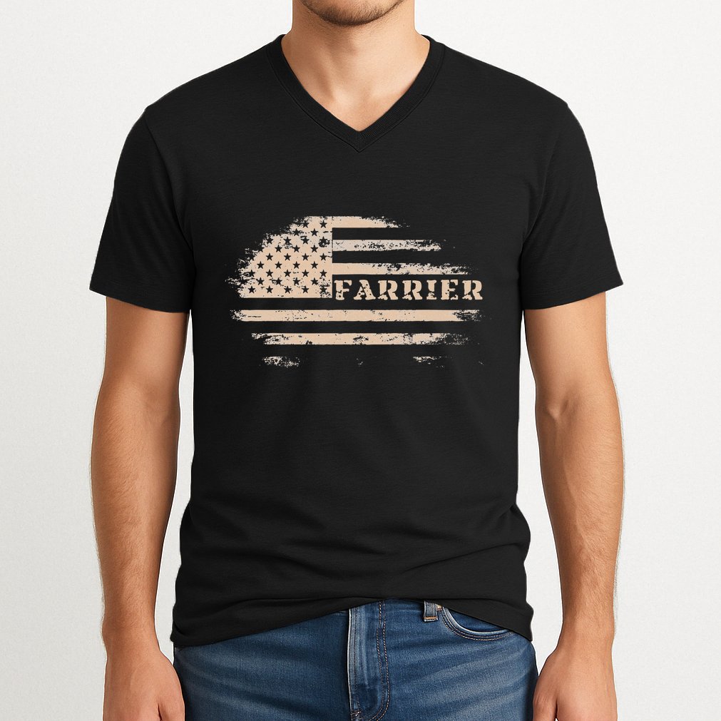 Farrier Usa Flag Patriotic American Farrier V-Neck T-Shirt