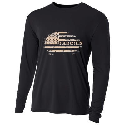 Farrier Usa Flag Patriotic American Farrier Cooling Performance Long Sleeve Crew