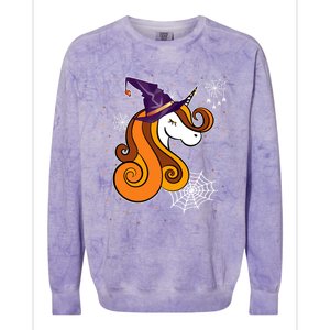 Funny Unicorn Face Witch Hat Cute Halloween Costume Meaningful Gift Colorblast Crewneck Sweatshirt