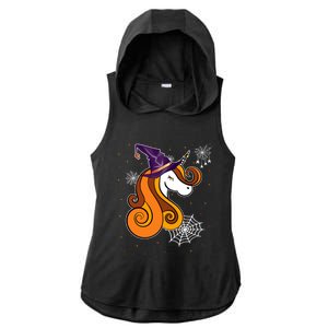 Funny Unicorn Face Witch Hat Cute Halloween Costume Meaningful Gift Ladies PosiCharge Tri-Blend Wicking Draft Hoodie Tank