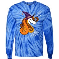 Funny Unicorn Face Witch Hat Cute Halloween Costume Meaningful Gift Tie-Dye Long Sleeve Shirt