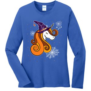 Funny Unicorn Face Witch Hat Cute Halloween Costume Meaningful Gift Ladies Long Sleeve Shirt